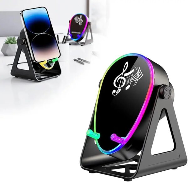 Haut-parleur Bluetooth à induction sans fil 5 en 1 180 ° Amplificateur de son stéréo rotatif support de téléphone portable à chargement sans fil mains libres