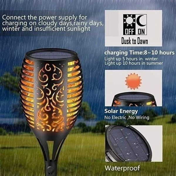 2 Torche LED solaire rechargable a flamme de feu