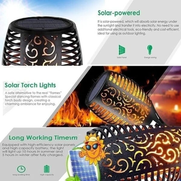 3 Torche LED solaire rechargable a flamme de feu