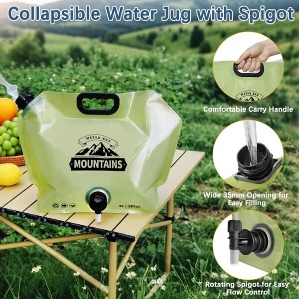 Sac à eau de grande capacité pour l'extérieur 8L pliable portable