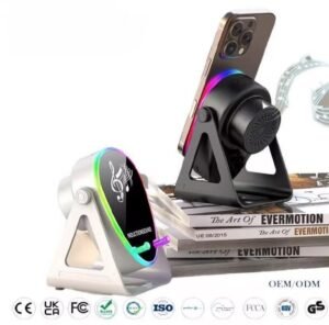 5814706242532871890_120 Haut-parleur Bluetooth à induction sans fil 5 en 1 180 ° Amplificateur de son stéréo rotatif support de téléphone portable à chargement sans fil mains libres