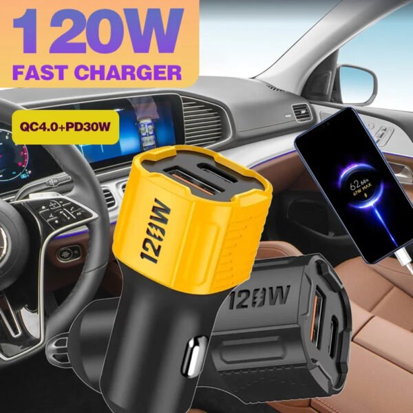 Chargeur de voiture 2 ports PD 120W et QC4.0 PD30W fast charge