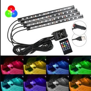 1 Lumières d'ambiance universelles RGB pour voiture 4 bandes LED