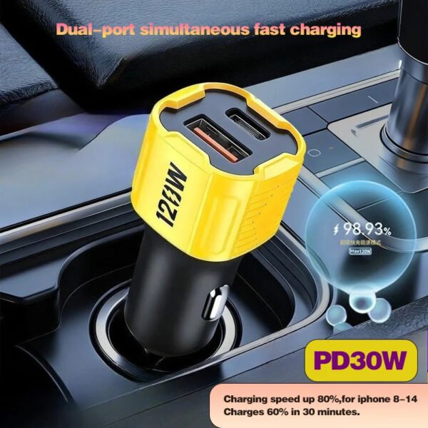 Chargeur de voiture 2 ports PD 120W et QC4.0 PD30W fast charge